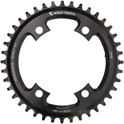 Wolf Tooth 107 BCD Chainring - 40t, Compatible with SRAM 107 BCD, Drop-Stop B, 4-Bolt, Black