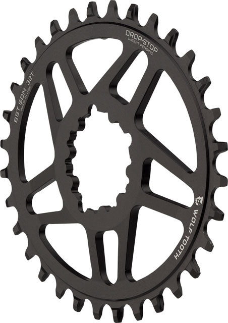 Wolf Tooth Elliptical Direct Mount Chainring - 34t, SRAM Direct Mount, Drop-Stop A, For SRAM 3-Bolt Boost Cranksets, 3mm Offset, Black