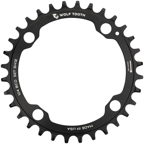 Wolf Tooth 104 BCD Chainring - 32t, 104 BCD, 4-Bolt, Requires Shimano 12-Speed Hyperglide+ Chain, Black