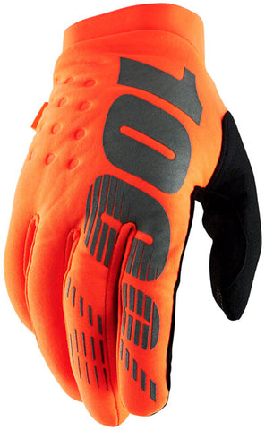 100% Brisker Gloves - Flourescent Orange/Black, Full Finger, Men's, Large