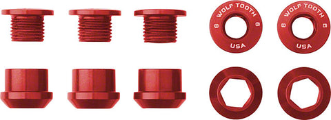 Wolf Tooth 1x Chainring Bolt Set - 6mm, Dual Hex Fittings, Set/5, Red
