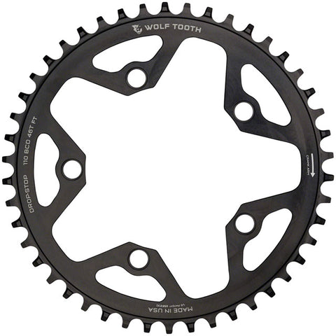 Wolf Tooth 110 BCD Cyclocross and Road Chainring - 46t, 110 BCD, 5-Bolt, Drop-Stop, 10/11/12-Speed Eagle and Flattop Compatible, Black