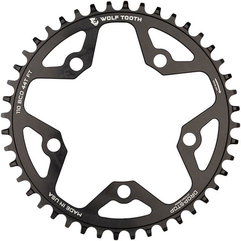 Wolf Tooth 110 BCD Cyclocross and Road Chainring - 46t, 110 BCD, 5-Bolt, Drop-Stop, 10/11/12-Speed Eagle and Flattop Compatible, Black