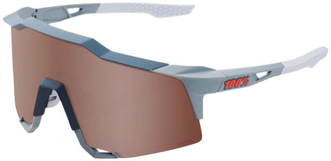 100% Speedcraft Sunglasses - Soft Tact Stone Gray, HiPER Crimson Silver Mirror Lens