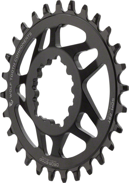 Wolf Tooth Elliptical Direct Mount Chainring - 28t, SRAM Direct Mount, Drop-Stop, For SRAM 3-Bolt Cranksets, 6mm Offset, Black