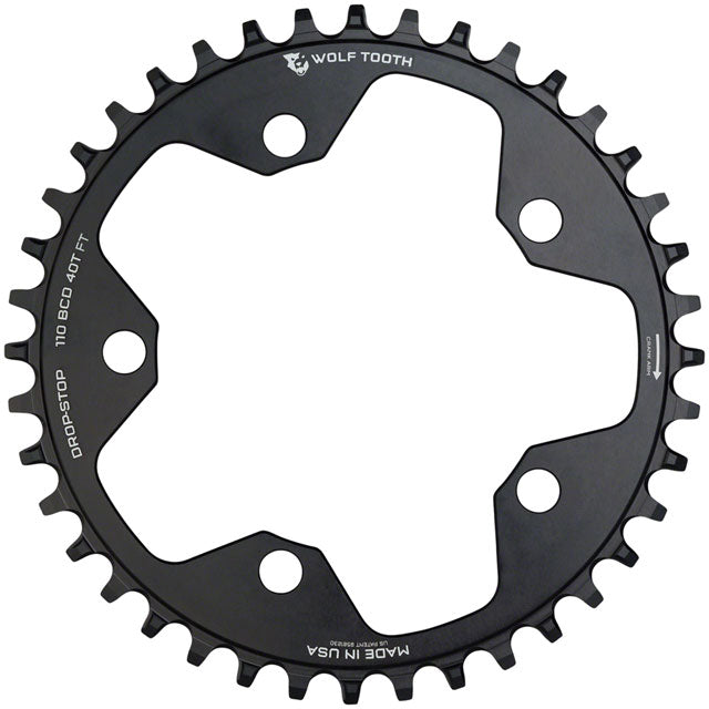 Wolf Tooth 110 BCD Cyclocross and Road Chainring - 34t, 110 BCD, 5-Bolt, Drop-Stop, 10/11/12-Speed Eagle and Flattop Compatible, Black
