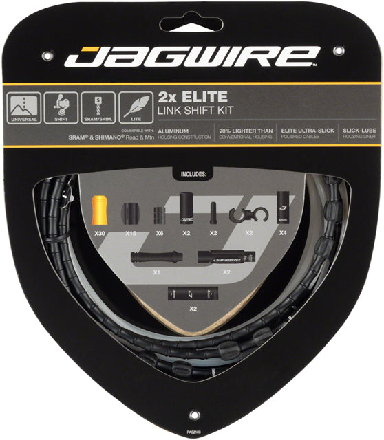 Jagwire 2x Elite Link Shift Cable Kit SRAM/Shimano with Polished Ultra-Slick Cables, Black