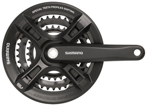 Shimano Altus FC-M311 Crankset - 170mm, 7/8-Speed, 42/32/22t, Riveted, Square Taper JIS Spindle Interface, Black, With Chainguard