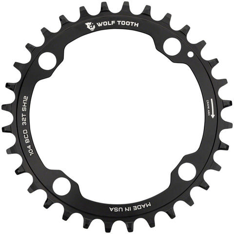 Wolf Tooth 104 BCD Chainring - 34t, 104 BCD, 4-Bolt, Requires Shimano 12-Speed Hyperglide+ Chain, Black