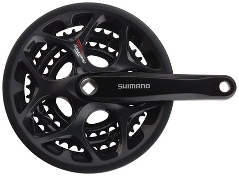 Shimano Tourney FC-A073 Crankset - 170mm, 7/8-Speed, 50/39/30t, Riveted, Square Taper JIS Spindle Interface, Black, With Chainguard