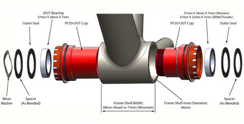 Wheels Manufacturing PressFit 30 to SRAM Bottom Bracket with Angular Contact Bearings Black Cups