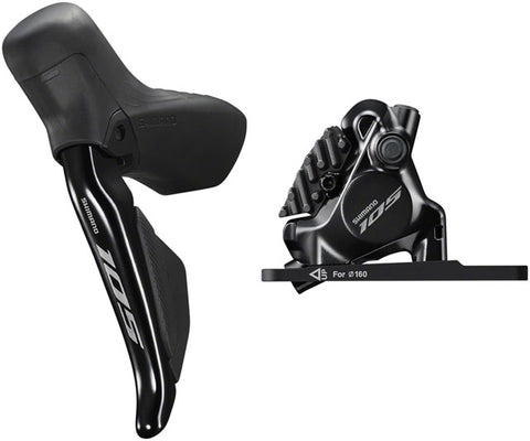 Shimano 105 ST-R7170-L Di2 Shift/Brake Lever with BR-R7170 Hydraulic Disc Brake Caliper - Front, 2x, Flat Mount with Fork Adaptor, Black