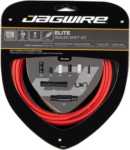 Jagwire Elite Sealed Shift Cable Kit -  SRAM/Shimano, Ultra-Slick Uncoated Cables, Red