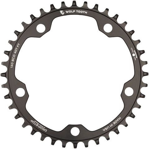 Wolf Tooth 130 BCD Road and Cyclocross Chainring - 42t, 130 BCD, 5-Bolt, Drop-Stop, 10/11/12-Speed Eagle and Flattop Compatible, Black