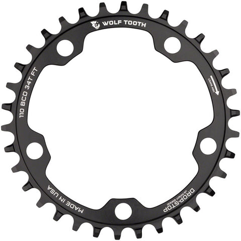 Wolf Tooth 110 BCD Cyclocross and Road Chainring - 34t, 110 BCD, 5-Bolt, Drop-Stop, 10/11/12-Speed Eagle and Flattop Compatible, Black