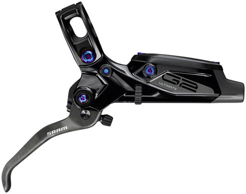 SRAM G2 Ultimate Disc Brake and Lever - Rear, Post Mount, Carbon Lever, Titanium Hardware, Gloss Black with Rainbow Hardware, A2