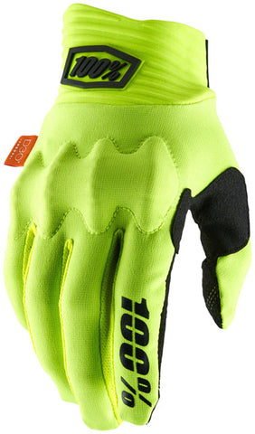 100% Cognito Gloves - Flourescent Yellow/Black, Full Finger, Men's, Small