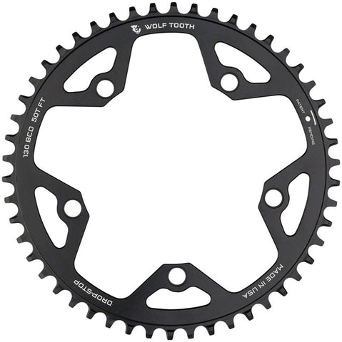 Wolf Tooth 130 BCD Road and Cyclocross Chainring - 52t, 130 BCD, 5-Bolt, Drop-Stop, 10/11/12-Speed Eagle and Flattop Compatible, Black