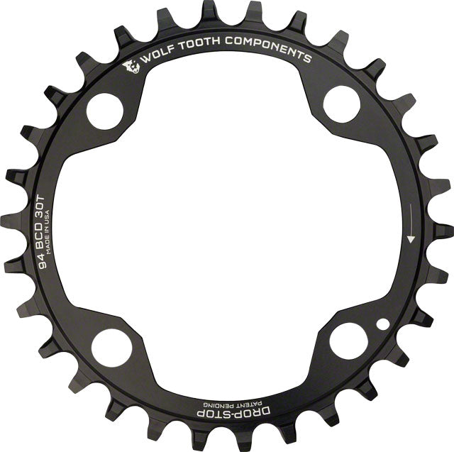 Wolf Tooth 94 BCD Chainring - 30t, 94 BCD, 4-Bolt, Drop-Stop, For SRAM Cranks, Black