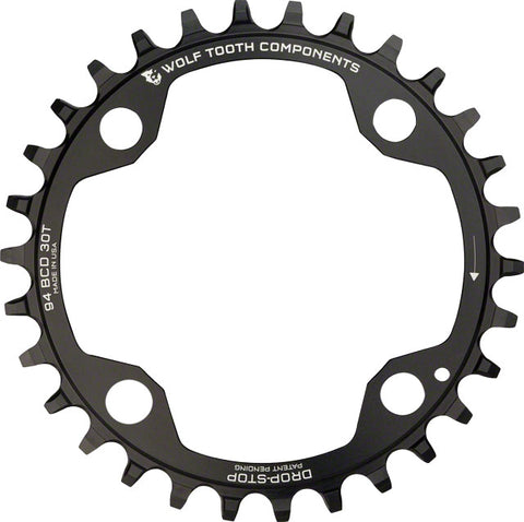 Wolf Tooth 94 BCD Chainring - 30t, 94 BCD, 4-Bolt, Drop-Stop, For SRAM Cranks, Black