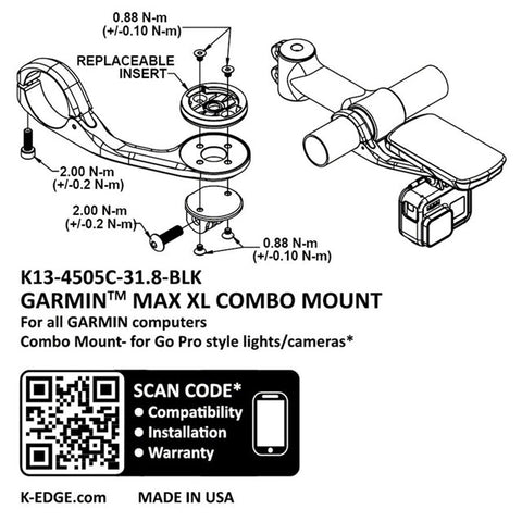 K-EDGE Garmin Max XL Combo Mount - 31.8, Black