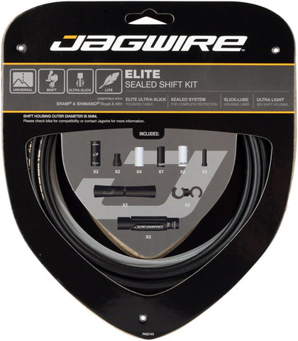 Jagwire Elite Sealed Shift Cable Kit - SRAM/Shimano, Ultra-Slick Uncoated Cables, Black